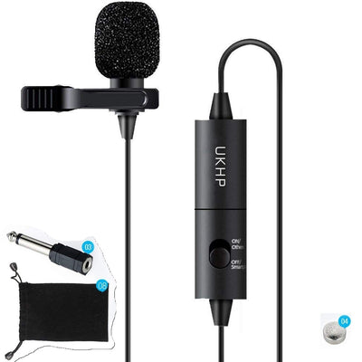 UKHP U-100 Lavalier Wired Clip-on Microphone with 6.35mm Adapter & Pouch for DSLR
