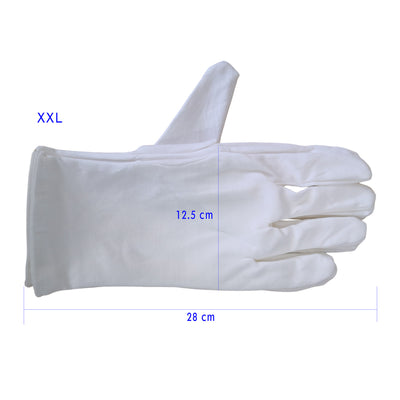 Kaavie High Density 100% White Cotton Gloves Men's Extra Large 28x12.5cm - 2 Pairs